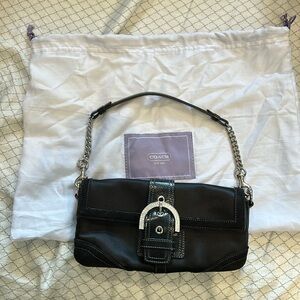 Vintage Coach mini shoulder bag rhinestones bows, suede and silky black